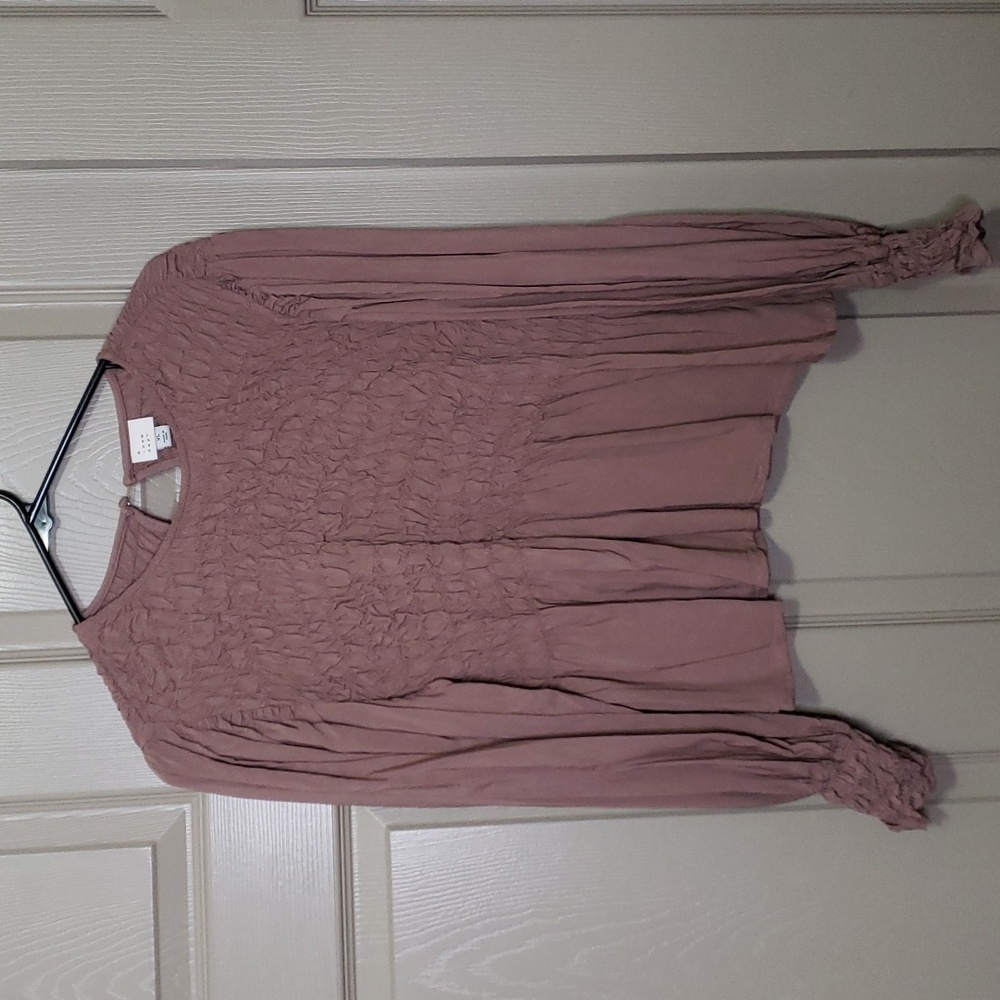 A new day Mauve pink smocked long sleeve boho peasant top size extra large